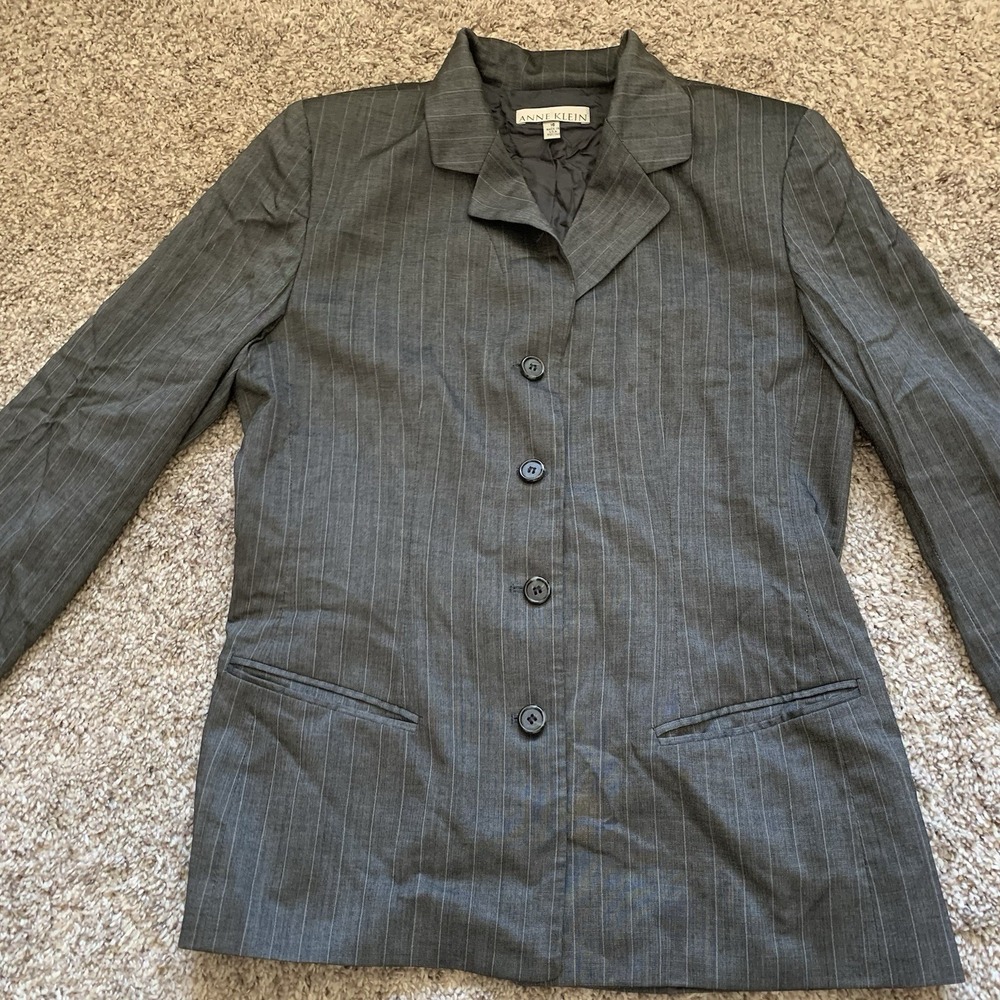 Anne Klein Blazer Jacket Women's Size 10 Gray Pinstripes